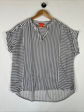 Joe Fresh Stripe Blouse Blue White Relaxed Fit Size M Coastal Classic Casual